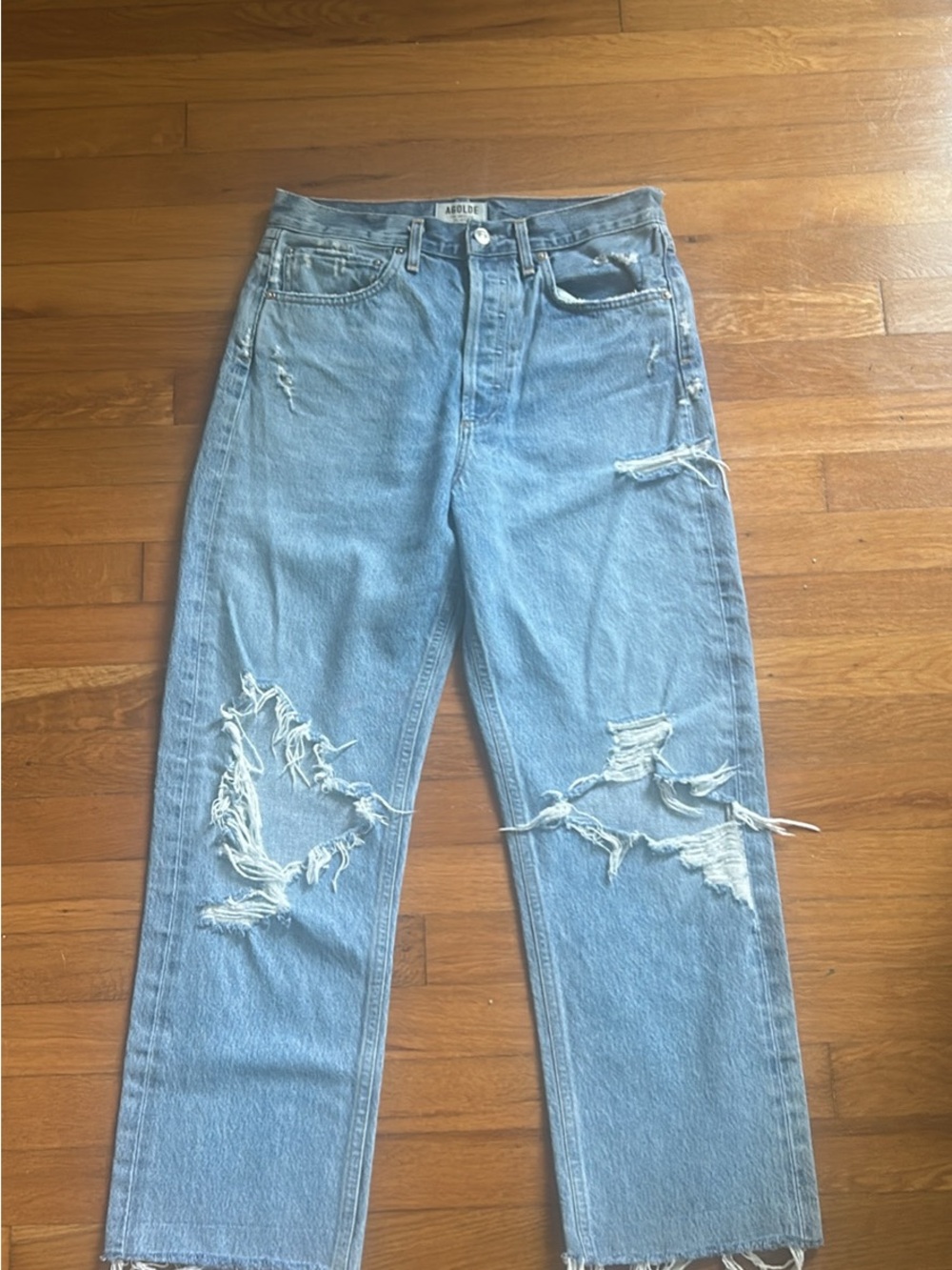 AGOLDE Light Blue Distressed Straight-Leg Jeans